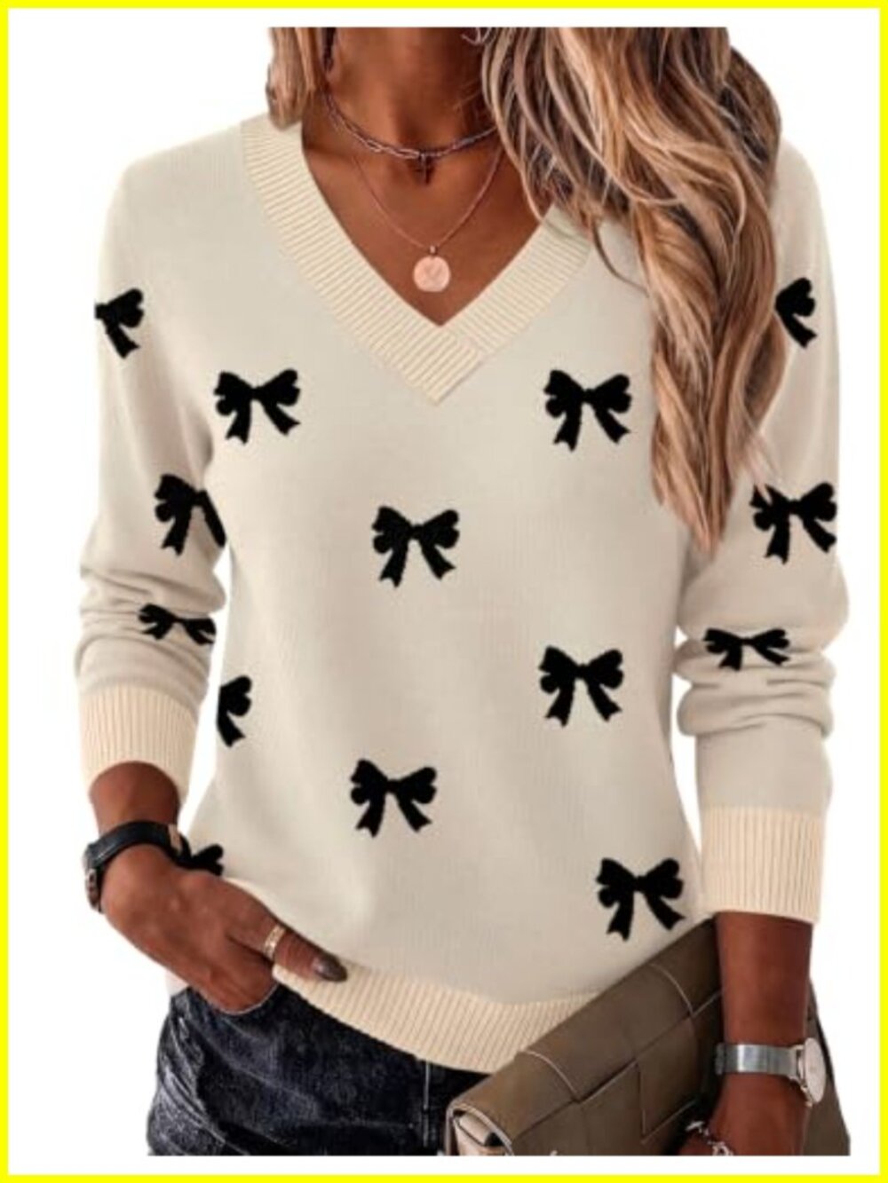 Women's V-Neck Knit Pullover Lightweight Fall Long Sleeve Sweater Top